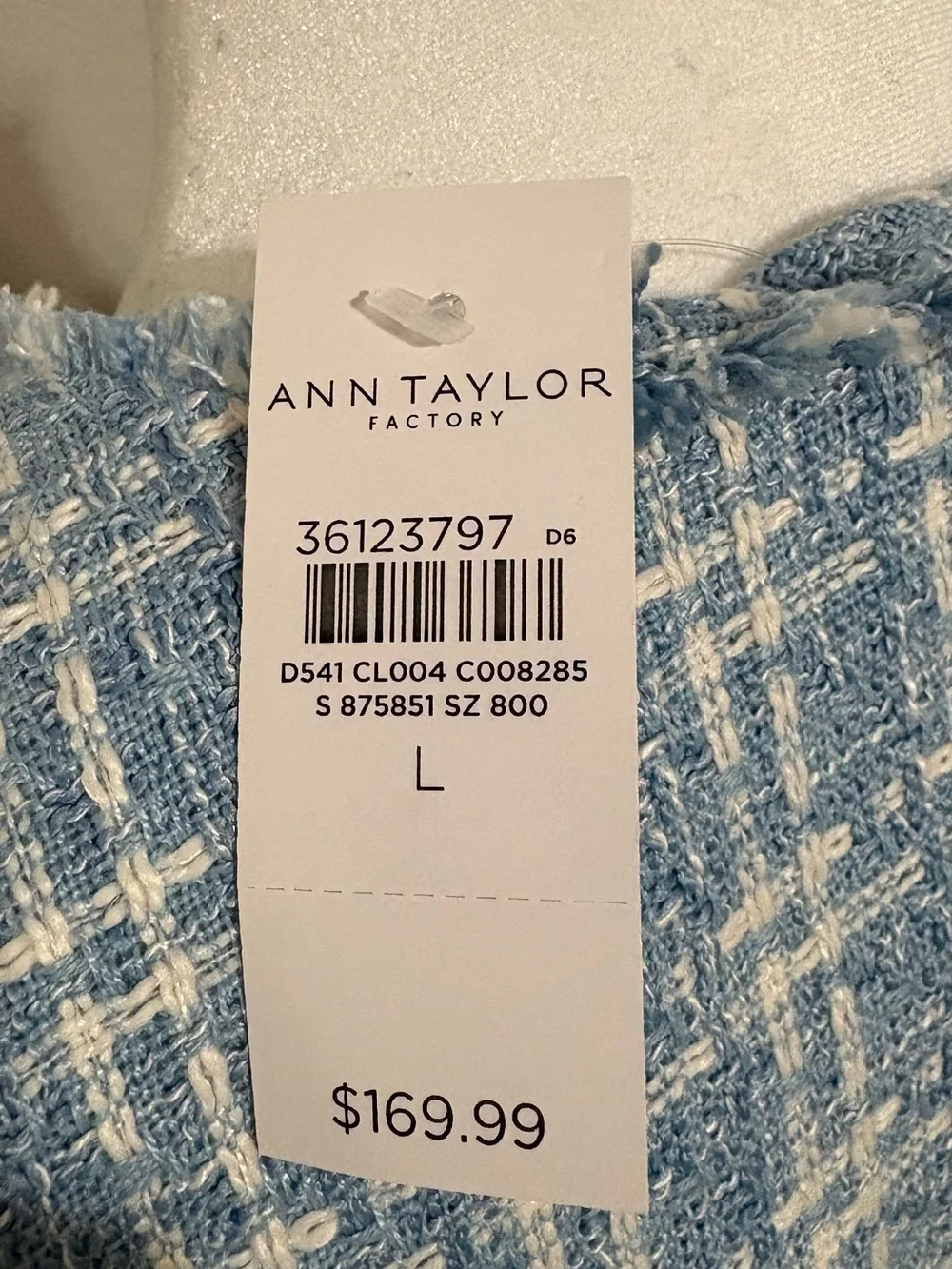 Ann Taylor Factory Sky Blue & White Tweed Double-Breasted Blazer